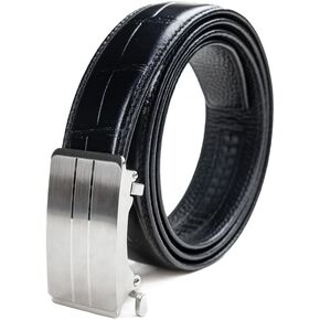 Men's Crocodile Pattern Full Grain Leather Adjustable Belt for Dress Casual Jeans with Staniless Steel Buckle, 1.4"