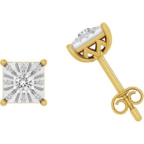 1/10 Carat Round Natural Diamond Stud Earrings for Women | Flash-plated Sterling Silver | Heart Square Shape Circle Earrings | Jewelry for Her | Gift Box Included