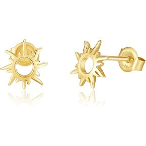 14K Solid Yellow Gold Sun Stud Earrings Dainty Tiny Delicate Durable Small Earrings Fine Jewelry Birthday Gifts for Women, Available Diameter 8mm