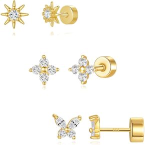Flat Back Earrings for Women, Sterling Silver Flat Back Stud Earrings Hypoallergenic, Cartilage Earrings Helix Jewelry for Women Earring Stacks