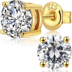 925 Sterling Silver Stud Earrings For Women Men Brilliant Round Cut & Princess Cut 5A Cubic Zirconia Stud Earrings, Hypoallergenic Comfort Silver Pin Stud Earrings Nickel Free Fine Jewelry (Gift Box)