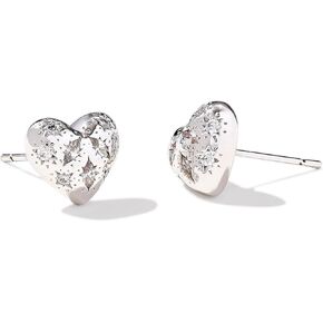 Kendra Scott Holland Heart Stud Earrings - Brass Construction - Flush-set Crystals - Push Back Closure Silver White Crystal One Size One Size