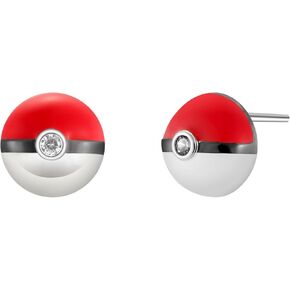 Red White Ball Enamel Studs Earrings with 925 Sterling Silver Back Posts