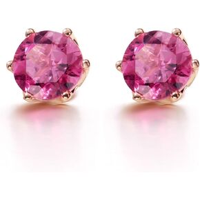 Agvana 14K Solid Rose Gold Solitaire Tiny Genuine 0.73Ct Pink Tourmaline Small Stud Earrings October Birthstone Jewelry Anniversary Birthday Gifts for Women Wife Mom