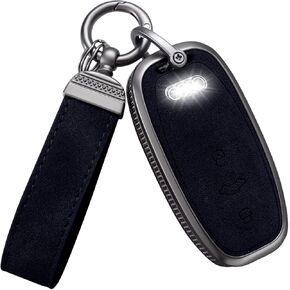 YO&YOYE Compatible with Audi Key Fob Cover with Keychain Leather Key Case Protector for A6L A6 A7 A8 Q7 Q8 E-Tron 2018-2022 A3 S3 S6 SQ7 RS6 S7 RS7 Smart Key (Model 2, Brown)