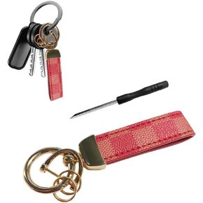 Car Key Chain, Patterned Leather Anti-Lost Key Chain, Universal Key Ring for Men & Women, Car Accessories (Flower Brown)