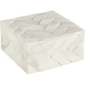 صندوق تخزين خشبي ومزخرف بالعظام رقم 47 والرئيسي مع غطاء، صغير، كريمي in Kuwait