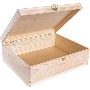 صندوق تخزين خشبي كبير للتذكار | 11.8 × 7.87 × 5.51 بوصة (+-0.5) | غطاء ومزلاج بمفصلات | صندوق زخرفي متعدد الحرف لحلية صندوق الكنز | خشب طبيعي | عادي غير مصبوغ بيج in Kuwait