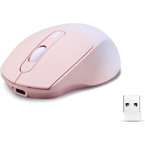 Wireless Gradient Color Rechargable Mouse ，Slim Silent Dual-Mode 2.4G+BT Portable Office Mouse， with USB Receiver, 3 Adjustable Levels for Notebook, PC, Computer, MacBook (Gradient Pink)