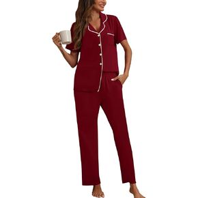 Pajamas For Women Set Button Down Short Sleeve Top and Pants Set With Pockets S-XXL