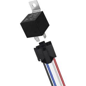 4 Pin Car Relay, 12V 40A SPST Automotive Relay with Harness Socket and 14/16 AWG Pre-Wired, for Car Truck Boat (Black)