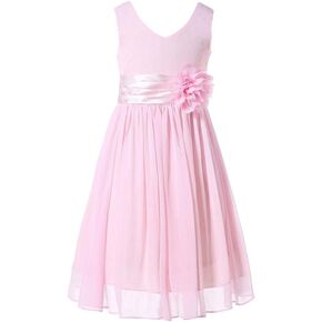 Bow Dream Junior Bridesmaids V-Neckline Chiffon Flower Girl Dress