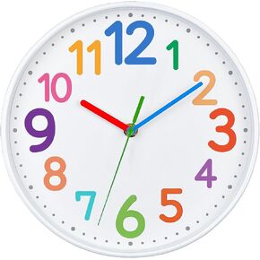 VREAONE Kids Clock-Silent Analogue Classroom Clock -Telling Time Teaching Clock for Kids-Clock Learning for Kids，Kids Learn That Time is Easily