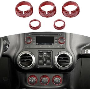 for Jeep JK Radio Audio AC Knob Cover Trim Ring for Jeep Wrangler JK 2011-2017 for Compass 2010-2016 for Patriot 2011-2016 Black Carbon Fiber Interior Accessories 5pcs
