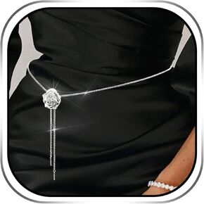 Urieo 2 pcs Boho Butterfly Waist Chain Silver Rose Flower Waist Chain Belt Adjustable Mental Belly Waist Chain Evening Party Prom Body Chain for Women