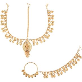 Efulgenz Indian Bollywood Vintage Gold Tone Maang Tikka Crystal Pearl Head Chain Bridal Wedding Jewelry Hair Accessories for Women, Adjustable, Metal
