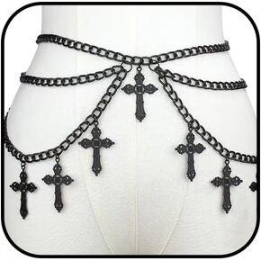 Layered Waist Chain for Women Cross Belt Waist Chain Adjustable Cross Waist Chain Boho Chunky Cross Belly Chain Punk Gothic Cross Body Chain Body Jewelry Accessories for Women