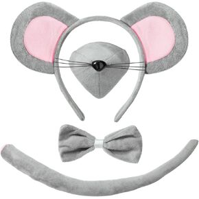 Mouse Costume Set Mouse Ears Headband Nose and Tail Bowtie Animal Kit Party Cosplay Dress Up Accessories for Halloween Christmas Easter Decorations