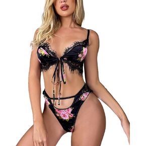 Women’s Lingerie Floral 2 Pieces Bra Panty Sexy Lingerie Lace Corset Outfits Sets