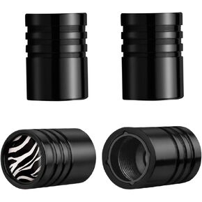 Tire Caps 4 Pack Stem Valve Caps for Car Tire Air Caps Corrosion Resistant Plastic Lined Alloy Metal Leopard Emblem for Truck Bike Black