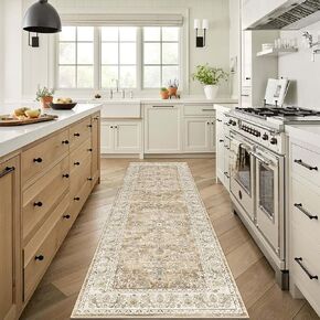 U'Artlines 2' x 6' Boho Hallway Runner Rug Vintage Farmhouse Laundry Rug Runner Accent Area Rug Carpet Non Slip Super Soft Washable Kitchen Entryway Runner Mat Throw Rug for Living Room(Cream Tan)