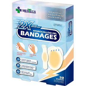 Medtecs Hydrocolloid Gel Bandage, Ellipse 20ct + Strip 10ct, Long-Lasting,Waterproof Adhesive for First Aid,Advanced Cushion for Blister Prevention & Wound Care,2X Fast Healing for Heel,Fingers & Toes