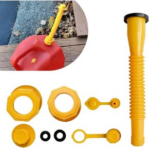 Pack-1 Car Fuel Gas Can Spout Kit, Sealing Fuel Can Nozzle Replacement, with Threaded Hex Nut Plug Washer Fuel Nipple Protective Cap, Universal for Most Cars (Yellow)