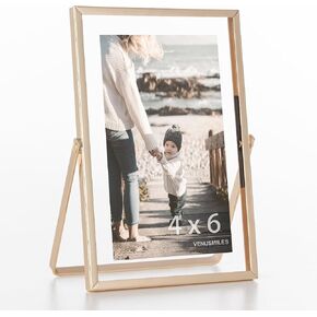 Floating Frame Floating Picture Frames, 8x10 Double Real Glass Metal Photo Frame with Pull-Out Easel Stand for Wall Vertical Tabletop Display, Home, Office, Photo Gallery, Wall Art, Wedding Decoration