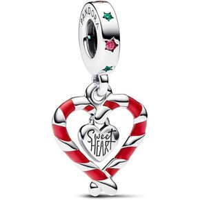 PANDORA Candy Cane Sterling Silver Dangle with Lake Green Crystal - Red Cubic Zirconia and Red Enamel - with Gift Box