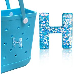 Letter Charms for Bogg Bag, Alphabet Blue Sequin Lettering Accessories Charms for Bogg Bag and Simply Southern Bag, Insert Decorative Letter Charms for Handbag Beach Tote Bag.