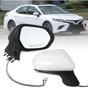 Right Passenger Side Mirror Assembly Fits 2018 2019 2020 2021 2022 2023 2024 Toyota Camry with Power Glass Heated Turn Signal Manual Folding Blind Spot Match White(7 Pins)