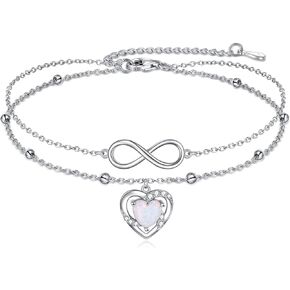 Infinity Heart Ankle 925 Sterling Silver Opal Layered Link Chain Anklet Beach Foot Jewelry Gifts for Women