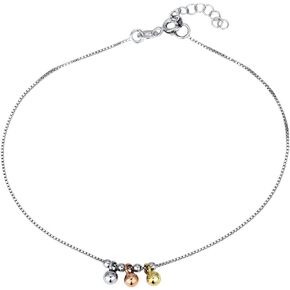 Vanbelle Sterling Silver Jewelry Three Tone Hanging Beaded Anklet with Rhodium, Gold & Rose Gold Plated for Women