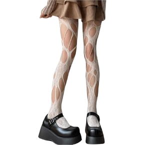 OYOANGLE Women's Gothic Ripped Fishnet Stockings Hollow Out Y2k Tights Pantyhose Partywear