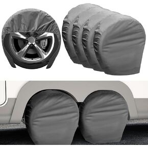 Camper Tire Covers 4 Pack, RV Trailer Wheel Tire Cover Travel Boat Trailer Tire Covers Accessories for Trucks Storage, SUV, Jeep, Outside Tyre Cover Fits Tire Diameters 27-29 Inches(Gray)