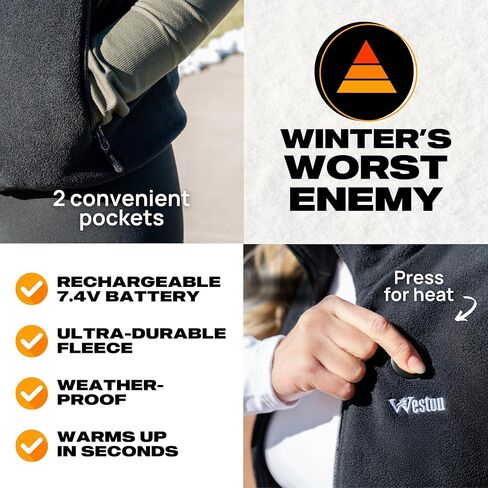 WESTON Women’s Heated Fleece Vest, 4 Heating Zones, 7.4V, 4800 mAH Rechargeable Battery, Machine-Washable Women’s Fleece Vest in Kuwait