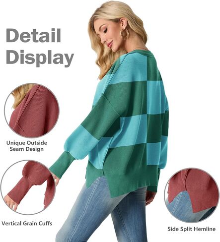 Womens Crewneck Batwing Long Sleeve Sweaters Fall 2024 Oversized Side Slit Ribbed Knit Sweaters Pullover Tops in Saudi Arabia