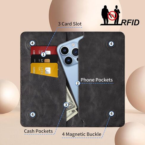 FUYOCWE محفظة ثنائية الطي للرجال والنساء، حقيبة يد طويلة من جلد البولي يوريثان بحجب RFID مع جيوب للهاتف للنقود + فتحات للبطاقات + مشبك مغناطيسي مزدوج للإغلاق - زهور الفراشة والقمر الذهبي in Kuwait
