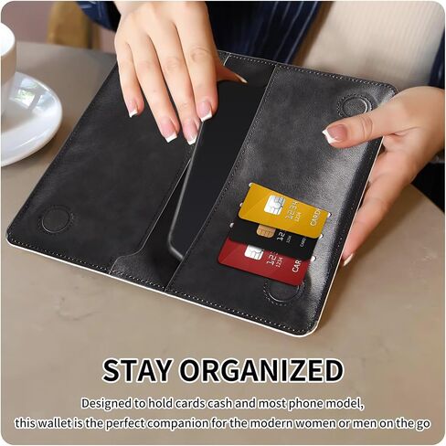 FUYOCWE محفظة ثنائية الطي للرجال والنساء، حقيبة يد طويلة من جلد البولي يوريثان بحجب RFID مع جيوب للهاتف للنقود + فتحات للبطاقات + مشبك مغناطيسي مزدوج للإغلاق - زهور الفراشة والقمر الذهبي in Kuwait