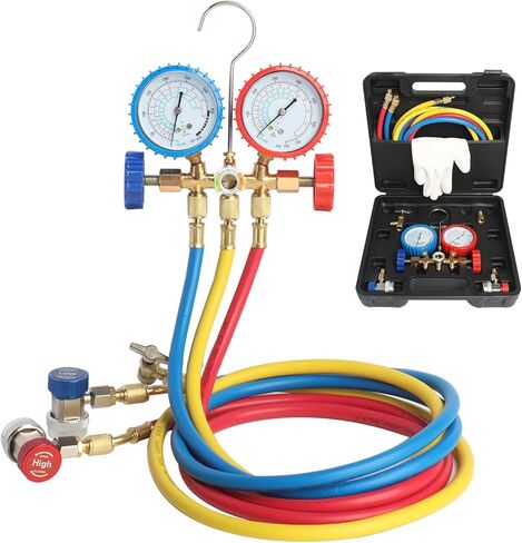 مقياس تيار متردد ثلاثي الاتجاهات، مجموعة قياس مشعب HAVC لمبردات R134a وR410a وR22، مع قارنات سريعة ومحول Acme ويمكن الاستفادة من نظام التيار المتردد للسيارات in Saudi Arabia