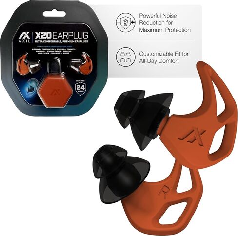 AXIL X20 Noise Reduction Ear Plugs - Orange - Customizable Fit Hearing Protection for Sleeping, Festivals, Live Events and Sports – 24dB Reusable Foam and Silicone Eartips with Carrying Case in Saudi Arabia