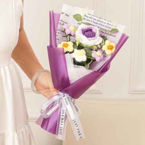 BmBpWOW Completed Crochet Flowers Bouquet,Knitted Flowers Rose Daisy Sunflowers Artificial Mix Handmade Bouquet for Valentines Day Mother's Day Birthday Wedding Teacher’Day Home Decor in Saudi Arabia