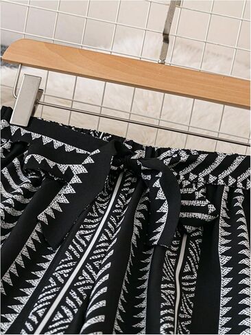 SHENHE Women's Striped Wide Leg Geo Print Boho Pants Belted Loose Flowy Palazzo Pants in Saudi Arabia