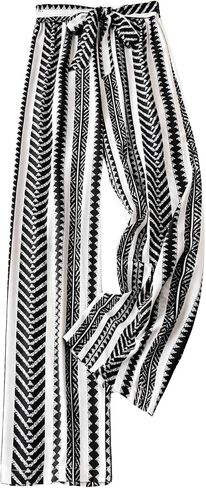 SHENHE Women's Striped Wide Leg Geo Print Boho Pants Belted Loose Flowy Palazzo Pants in Saudi Arabia