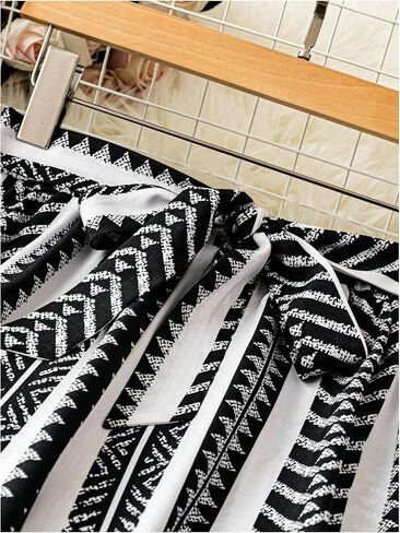 SHENHE Women's Striped Wide Leg Geo Print Boho Pants Belted Loose Flowy Palazzo Pants in Saudi Arabia