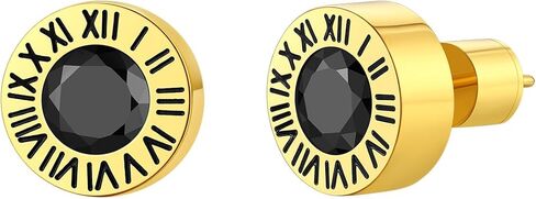Findchic Stainless Steel Roman Numerals Round Studs Earrings for Men Women with 12 Birthstone Gold/Silver Color Chunky Round Screw Back Finding, with Gift Box in Saudi Arabia