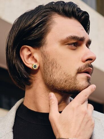 Findchic Stainless Steel Roman Numerals Round Studs Earrings for Men Women with 12 Birthstone Gold/Silver Color Chunky Round Screw Back Finding, with Gift Box in Saudi Arabia