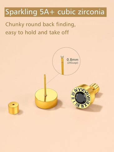Findchic Stainless Steel Roman Numerals Round Studs Earrings for Men Women with 12 Birthstone Gold/Silver Color Chunky Round Screw Back Finding, with Gift Box in Saudi Arabia