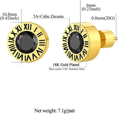 Findchic Stainless Steel Roman Numerals Round Studs Earrings for Men Women with 12 Birthstone Gold/Silver Color Chunky Round Screw Back Finding, with Gift Box in Saudi Arabia