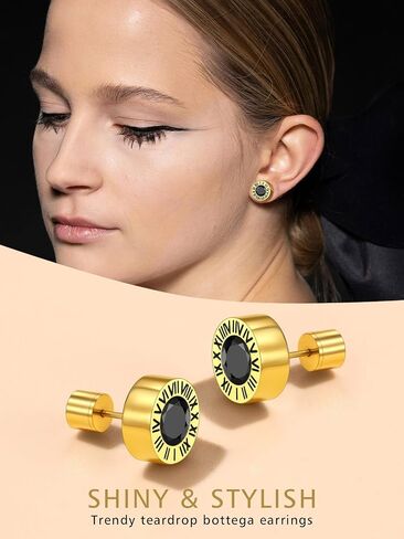 Findchic Stainless Steel Roman Numerals Round Studs Earrings for Men Women with 12 Birthstone Gold/Silver Color Chunky Round Screw Back Finding, with Gift Box in Saudi Arabia